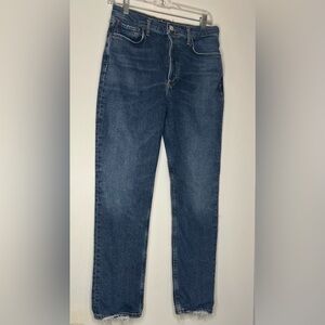 Agolde Women's Straight Leg Jeans in Mediu Dark Blue Denim